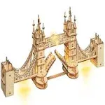 Rolife 3D Wooden Puzzles DIY London Tower Bridge Craft Model Kits for Adults to Build Birthday Gfit for Friends and Family