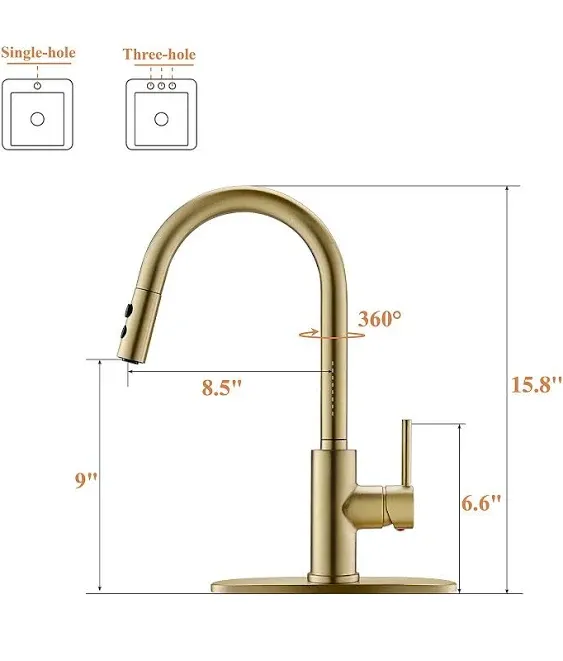 RULIA Kitchen Faucet, Kitchen Sink Faucet, Sink Faucet, Pull-Down Kitchen Faucets, RV Kitchen Sink Faucet, Brushed Nickel, Stainless Steel, RB1018