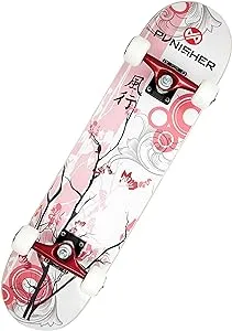 Bike USA Punisher Skateboards Cherry Blossom Complete Skateboard - White/Pink - 31-Inch