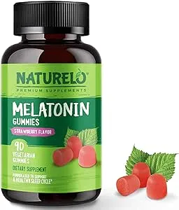 NATURELO Melatonin Gummies – Non-GMO, Gluten-Free, Soy Free - Strawberry Flavor - Gentle Sleep Supplement - 90 Vegetarian Gummies