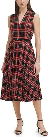 Womens Plaid Midi Fit & Flare Dress