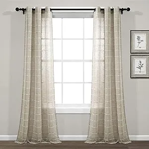 Lush Decor Farmhouse Textured Grommet Sheer Window Curtain Set, Gray, 38x84