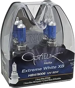 HELLA H71070367 Optilux XB Series HB1 HB4 9006 Xenon White Halogen Bulbs, 12V, 80W, 2 Pack