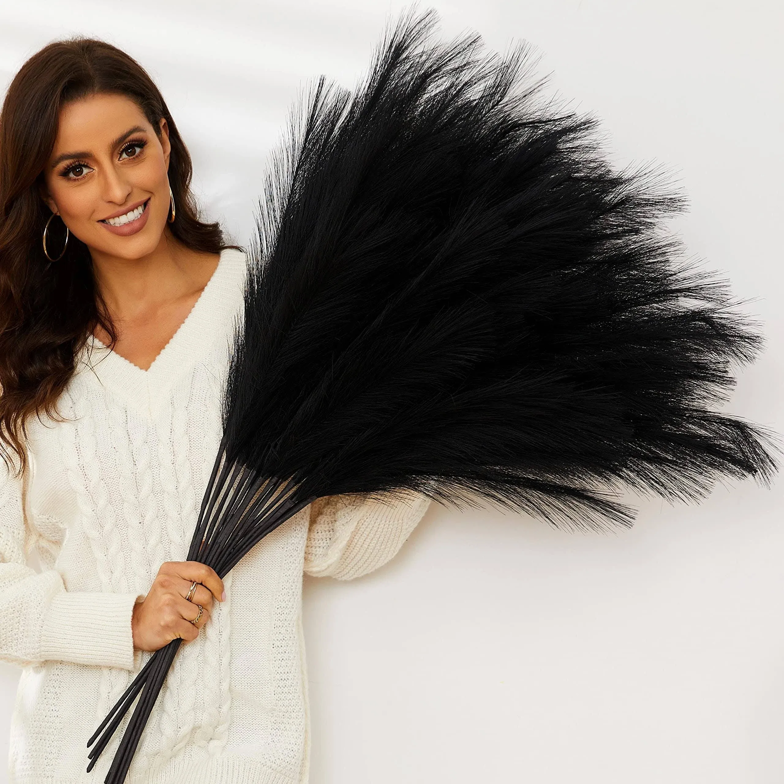 Black Pampas Grass, 9 PCS 37''/3.1FT Tall Fluffy Fake Pompas Floral, Large Artificial Pompous Grass Branches for Floor Vase Fillers, Boho Farmhouse Room Wedding Decor (Black)