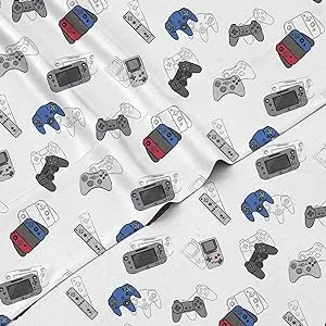 Kids Rule 4-Piece Gamer Sheet Set for Boys & Kids - 1 Full Flat Sheet, 1 Full Fitted Sheet & 2 Queen Pillowcases, Soft Brushed Microfiber Polyester Bed Sheet, Smooth & Durable