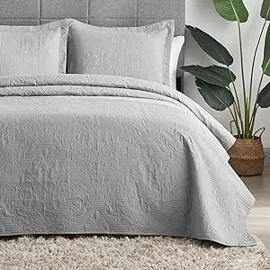 Hansleep Quilt Set Ultrasonic Lightweight Bed Decor Coverlet, Grey, Full/Queen