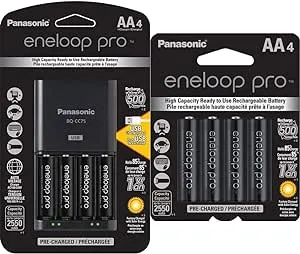 Panasonic eneloop pro Rechargeable Battery Bundle with Advanced Charger (4 x AA, 2500mAh)