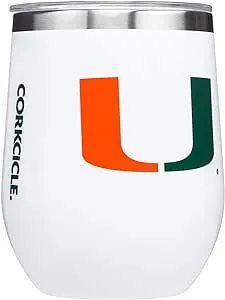 Stemless - 12oz NCAA Triple Insulated Stainless Steel Stemless Wine Glass, University of Miami Hurricane, Big Logo