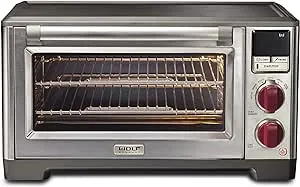 Wolf Gourmet Elite Digital Countertop Convection Toaster Oven with Temperature Probe, Stainless Steel and Red Knobs (WGCO150S)