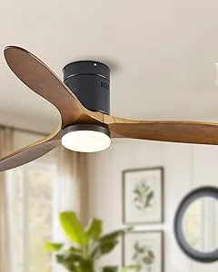 Siljoy 52" Ceiling Fan with Lights Remote Control, 3 Blade Flush Mount Ceiling Fan Reversible Noiseless for Patio, Living Room, Bedroom, Office