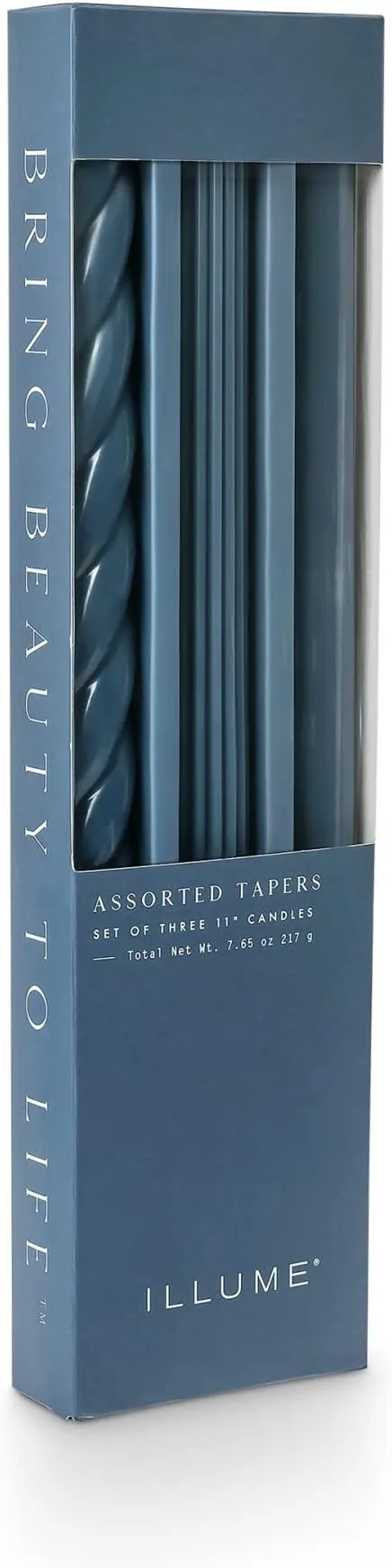 ILLUME Beautifully Done Unscented Assorted Candle Tapers 3-Pack, Navy Blue