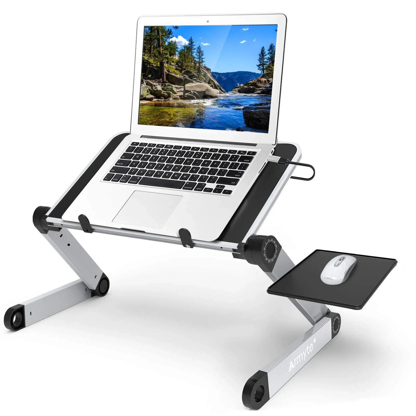 Laptop Stand Adjustable Height for Desk, Portable Lap Table with Cooling Fan & Mouse Pad for 15.6 Inch Notebook Lightweight Foldable Computer Riser for Couch Bed Sofa Home Office