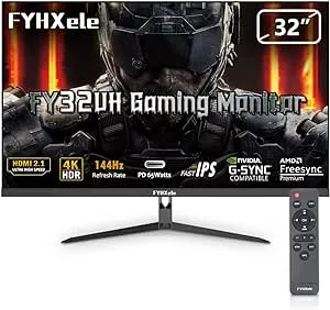 4K Gaming Monitor 144Hz 32inch, Fast UHD IPS Computer Monitor, 1ms, VESA Mountable, DSC， Built-in Speakers, Free-Sync, 1xDP1.4, 1xHDMI2.1, 1xHDMI2.0, 1xUSB-C, USB Hub, 95% DCI-P3, HDR400