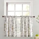 No. 918 Signy Jacobean Pattern Light Filtering Rod Pocket Kitchen Curtain Tier Pair - 54" x 24" - White