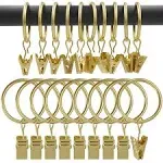 90 Pack Curtain Rings with Clips, Drapery Clips with Rings, Hangers Drapes Rings 1.26 Inch Interior Diameter, Fits up to 1 Inch Curtain Rod, Gold