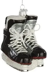 Black and Silver Hockey Skates Glass Ornament, 4 1/4", KANB0564