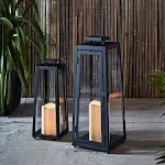 Porto Black Metal Outdoor Solar Lanterns (Set of 2)