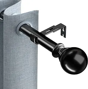 Black Curtain Rods for Windows 48 to 84 Inches, 1" Diameter Adjustable Spring Curtain Rod with Round Finials, Modern Heavy Duty Drapery Rods with Brackets for Indoor/Outdoor(Black, 28"-84")