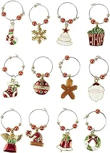 Juvale 12pc Christmas Wine Glass Charms Holiday Drink Markers - 2 length