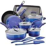 Rachael Ray Brights Nonstick Cookware Pots and Pans Set, 10 Piece, Marine Blue