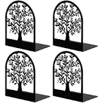 Bookends, Book Ends, Metal Bookend, Tree of Life bookend, Bookends for Shelves, Home Decorative Bookends for Heavy Books, Black Non-Skid Book Stopper, 7 x 5.5 x 3.5 inch (2 Pair)