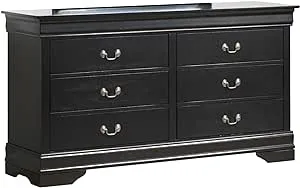 Glory Furniture Louis Phillipe 6 Drawer Dresser in Black