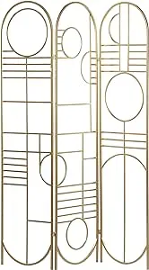 Deco 79 Metal Geometric Partition Room Divider Screen Hinged Foldable Arched Partition 3 Panel Privacy Screen, Room Partition 50" x 1" x 69", Gold