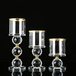 FUNSXBUG Set of 3 Crystal Candle Stick Holders Stand Coffee Table Living and ...