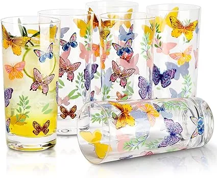 Drinking Glasses Set Of 6,Highball Glasses 16OZ,Clear Water Glasses with Heavy Weighted Base,Made From Premium Borosilicate Glass,Glass Cups for all beverage,Ice Tea&Coffee…