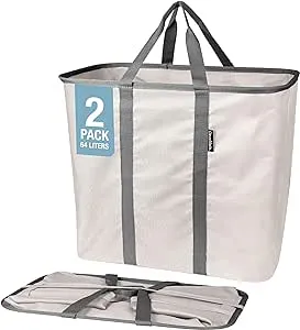 CleverMade Collapsible Laundry Caddy, Cream/Charcoal 2PK - 64L (17 Gal) Large Foldable Laundry Basket with Sturdy Pop-Up Wire Frame and Long Carry Handles - Space-Saving, Collapsible Laundry Basket