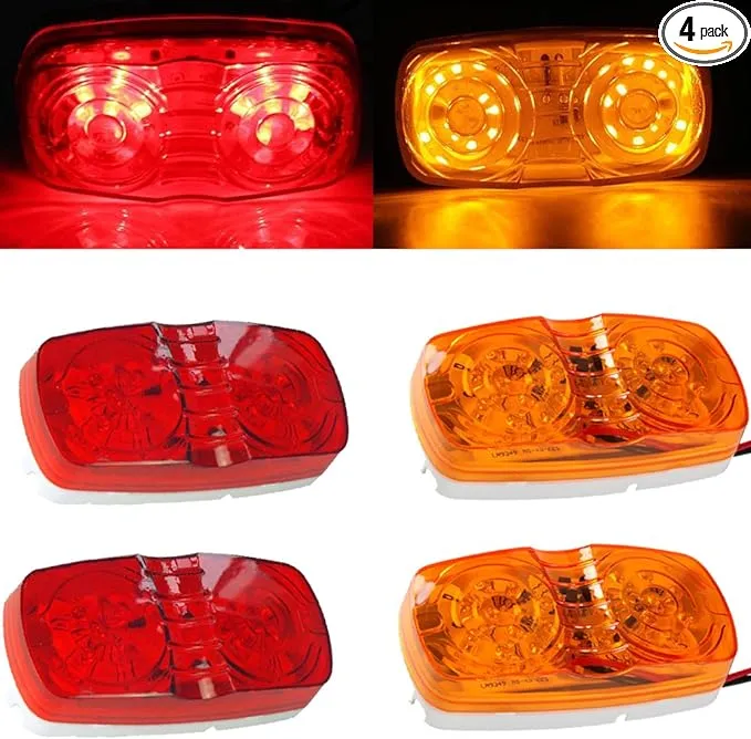 NEW SUN 4 Pcs Amber & Red 10 LED Trailer Side Marker Light, Bullseye/Tiger Eye/Double Bubble Clearance Light, 12V 4x2 Rectangular LED Light Surface Mount for Camper, Trucks, Rvs