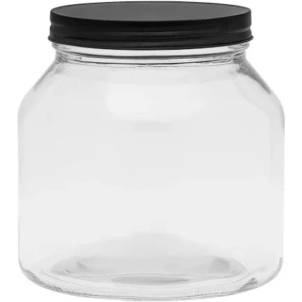 Amici Home Branson Glass Storage Jar, 76 Fluid Ounces, Clear with Black Metal Lid, Airtight Food Storage, for Kitchen & Household