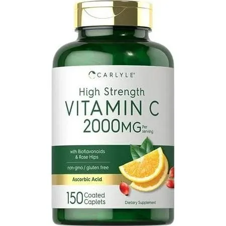 Carlyle Vitamin C 2000mg | with Rose HIPS | 150 Caplets | Vegetarian, Non-GMO, Gluten Free Supplement