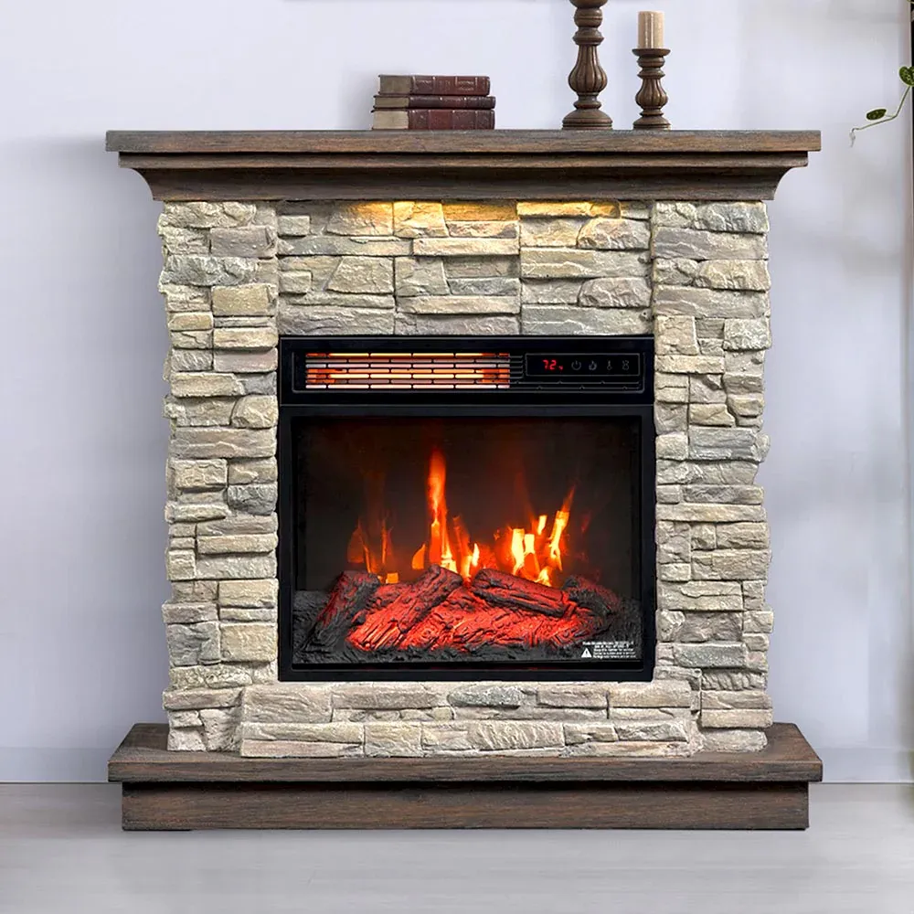 Austin Infrared Electric Fireplace Mantel Package in Stone - 18WM30048-16001