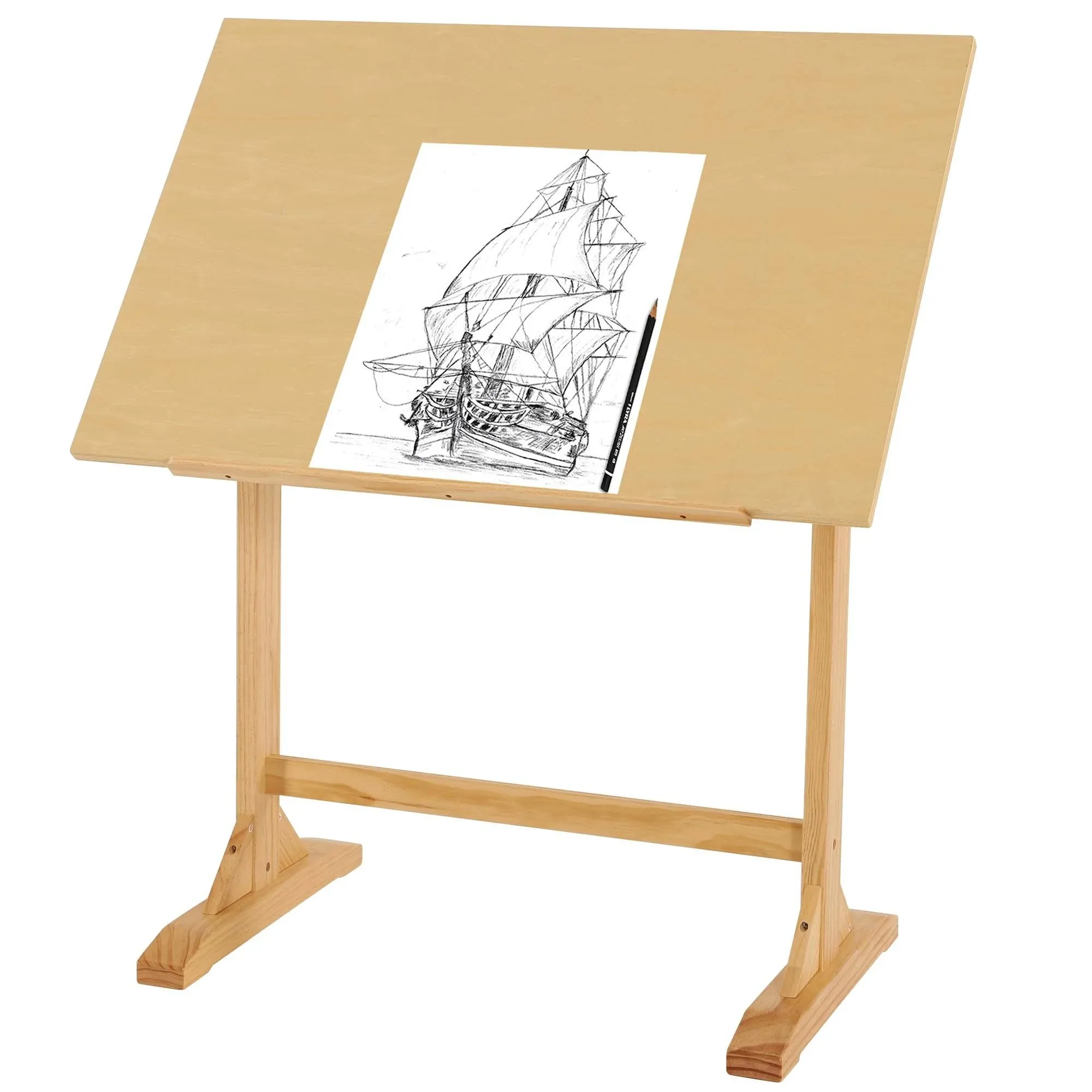 VISWIN 24'' x 35" Artist Drafting Table, Adjustable Angle, 34" Height Solid Pine Wood Drawing Table, Art Table for Adults, Tilts Flat, Art Craft