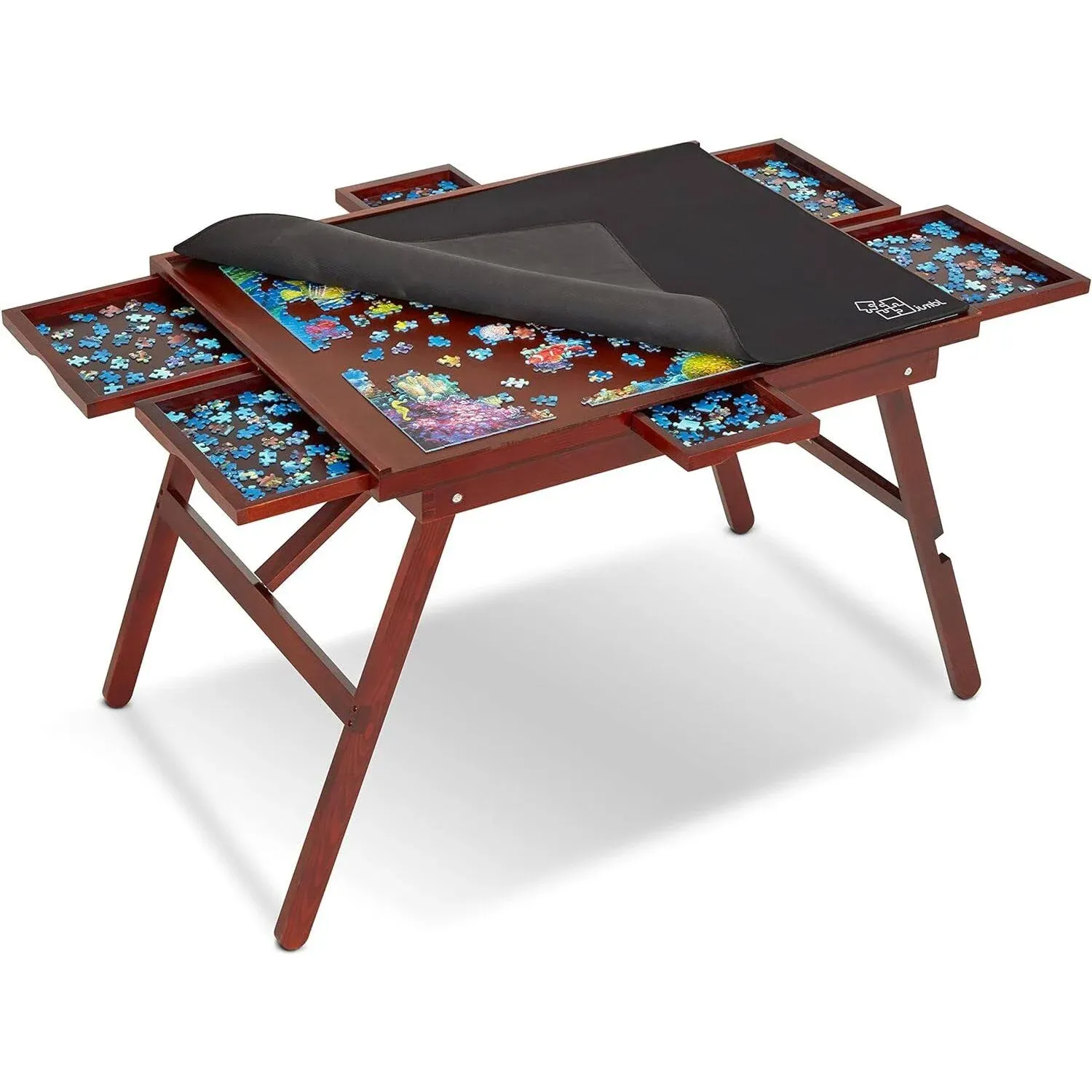 Jumbl 1000-Piece Puzzle Board - Puzzle Table with Legs, Cover & 6 Removable Drawers