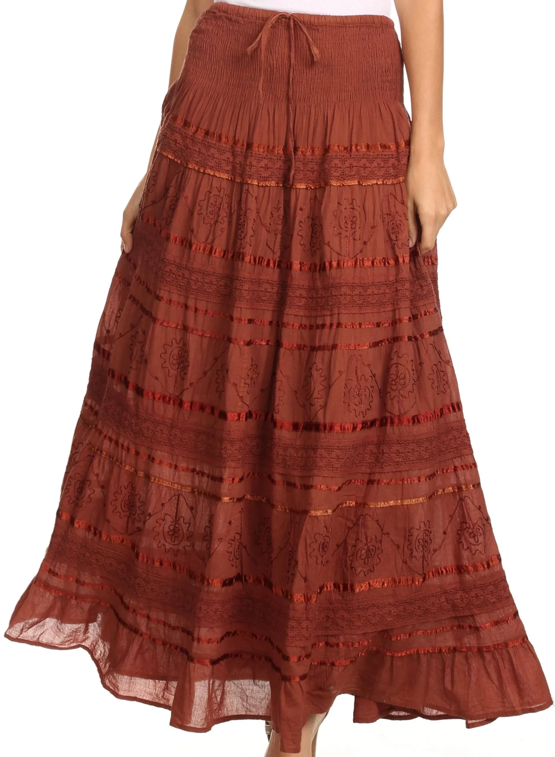 Sakkas Women's Lace and Ribbon Peasant Boho Skirt