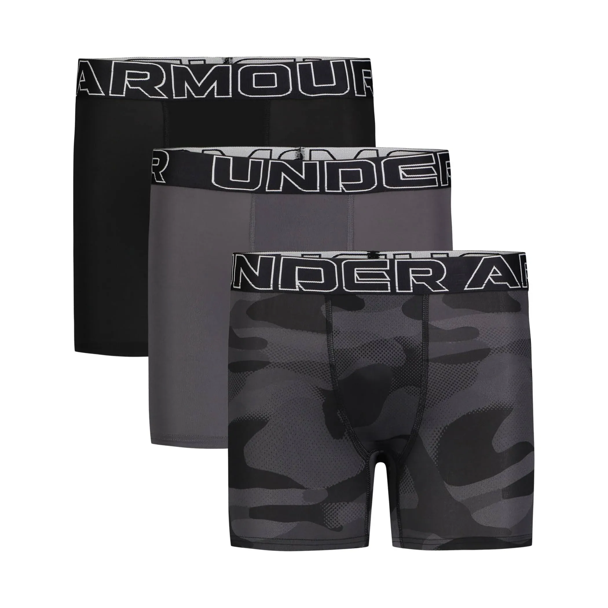 Boys' Under Armour Performance Tech Boxer Briefs Underwear 3 Pack Medium Black/Grey