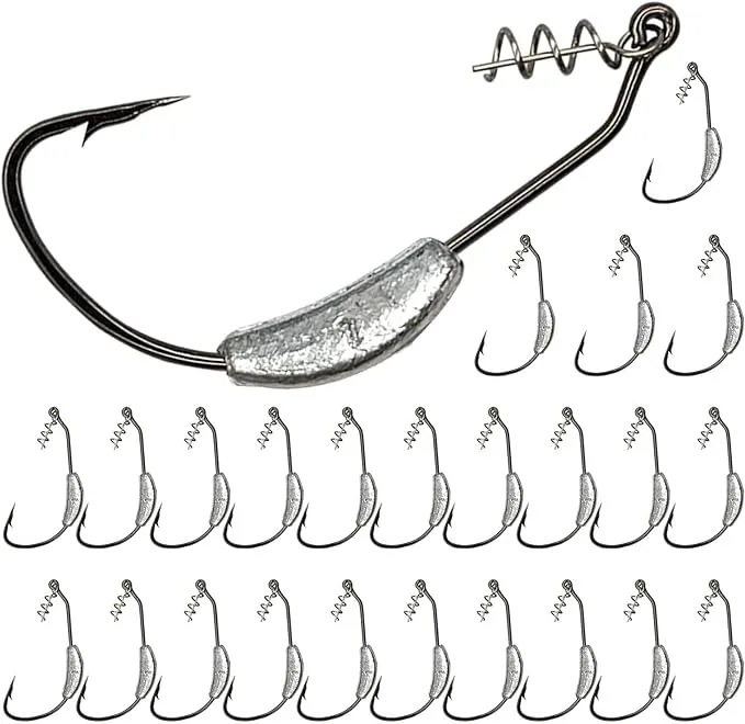 25 Pack Weighted Swimbait Hooks, Jig Heads with Twist Lock, Soft Plastic Worm Fishing Hooks 1/0 2/0 3/0 4/0 5/0