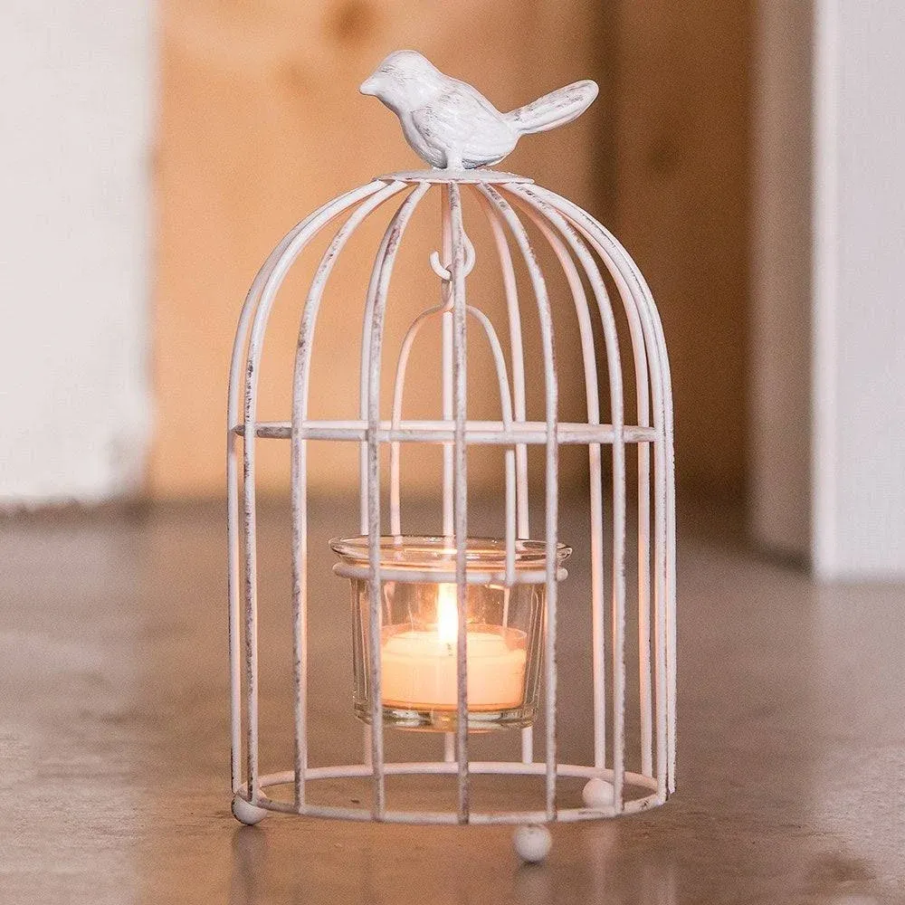 Small Metal Birdcage with Suspended Tealight Holder White Weddingstar