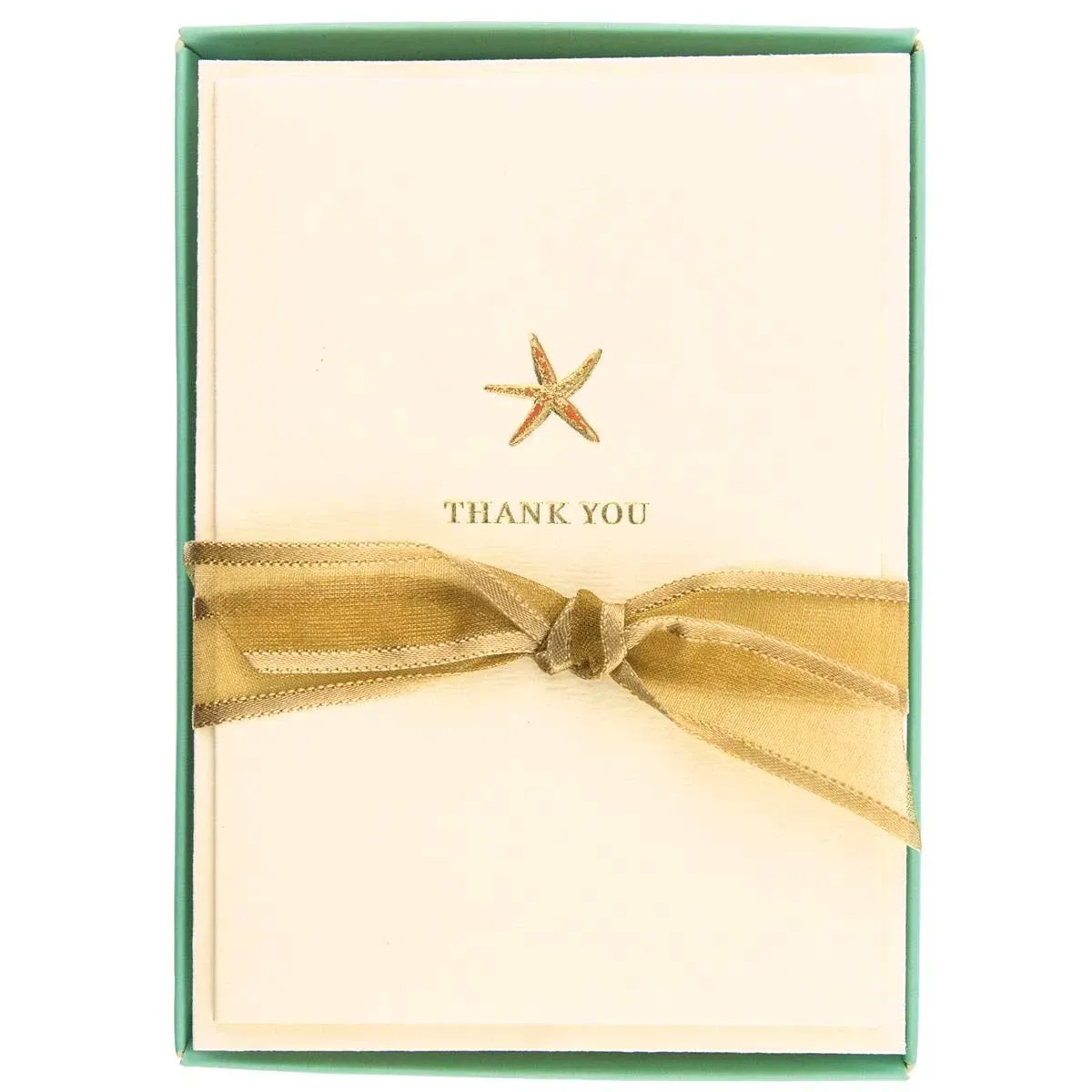 Graphique Starfish La Petite Presse Boxed Notecards - 10 Embossed and Embellished Gold Foil Starfish Blank Cards with Matching Envelopes, 3.25" x 4.75"