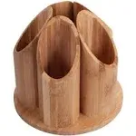 Mobilevision Bamboo Circular Rotating Utensil Holder & Kitchen Organizer, 5 Sections, Store Forks, Spoons, Knives, Serving