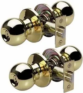 2 Lock Door Knob Handle Pull Pantry Bedroom Office House Polished Brass Keyed