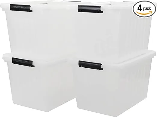 Wekioger 22 Quart Clear Plastic Box with Lid, Latching Storage Bin with Handle, Set of 4