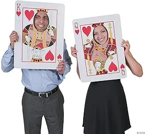 Fun Express Adult Playing Cards Face Cutouts - Set of 2 Giant Playing Cards Cutouts for Memorable Photos - Elevate Your Casino Themed Event with 2-Foot Tall Jumbo Playing Cards Face Cutouts