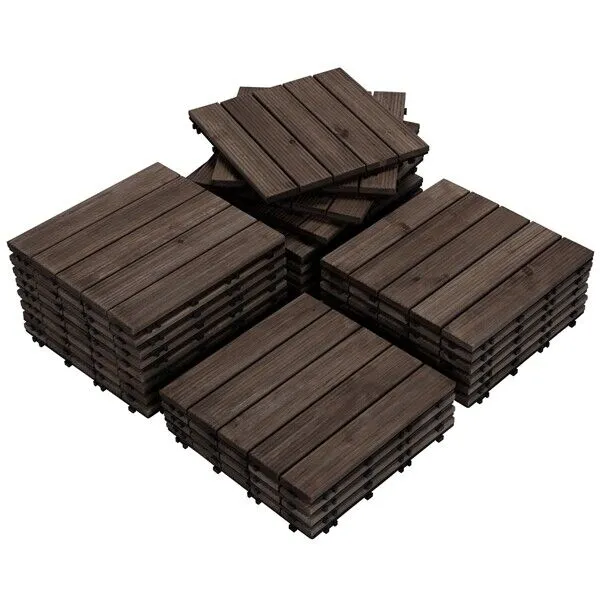 Yaheetech Pack of 27 Fir Wood Flooring Tiles for Patio Garden, Black