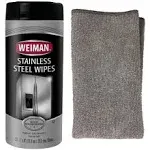 Weiman Stainless Steel Cleaning Wipes (Large Microfiber CLOTH) Non-Toxic Removes Fingerprints Residue Water Marks and Grease from Appliances - Works