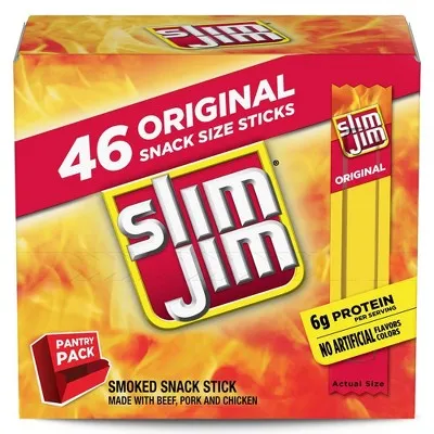 Slim Jim Original Smoked Snack Sized Sticks, 0.28 oz Meat Sticks, 46 Count Box