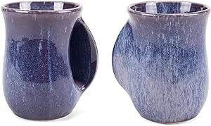 Elanze Designs Reactive Glaze 14 ounce Ceramic Handwarmer Mugs Set of 2, Blue Ocean Sunrise