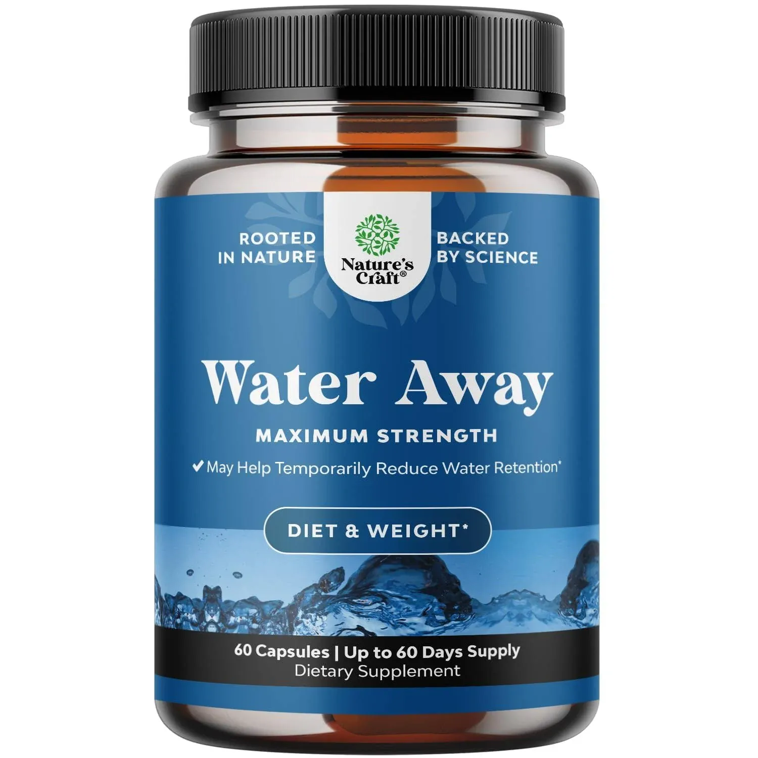 Water Away Pills Maximum Strength - Herbal Diuretic Water Retention Supplements for Women and Men - 60 Servings